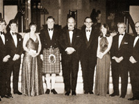 The Gamma Club 74 Dinner top-table guests. [L to R]: Mr S.T.D. Roxburgh, Mr P.B. McKee, Miss E.M. Rankine, Professor W. Watson-Buchanan; Dr E. Barnett; Dr G.P. Crean; Miss M.M. Williamson; Professor E.M. McGirr & Dr R.G. Somerville